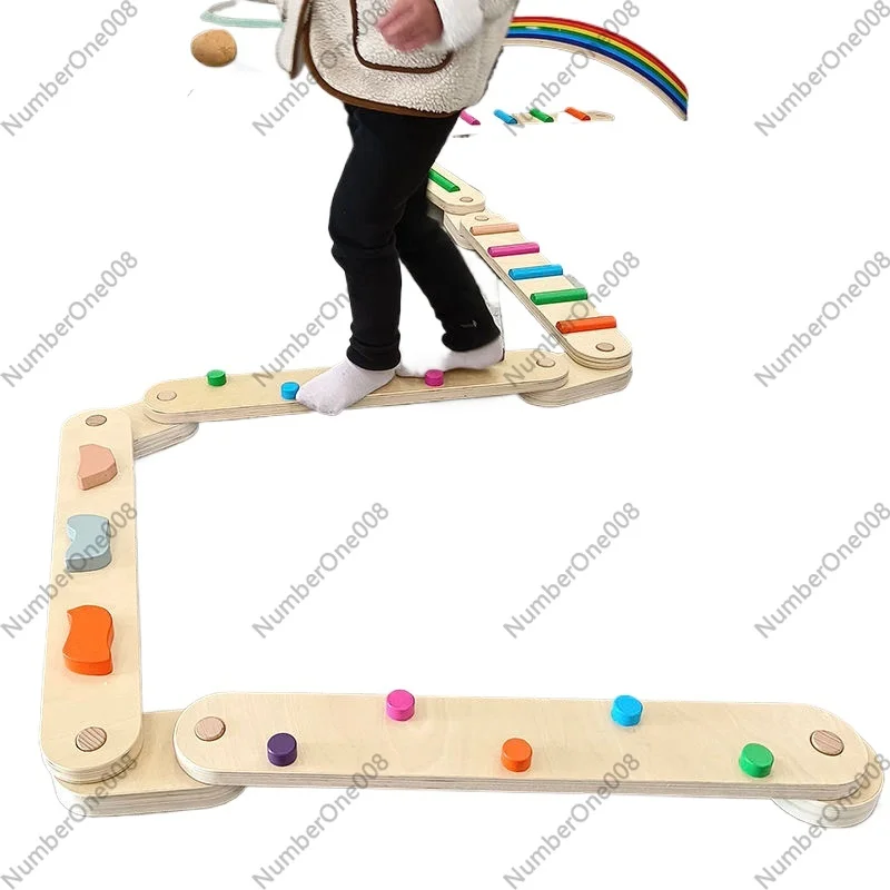 Kids Outdoor Balance Beam - 두꺼운 나무 균형대 촉각 보드, 어린이
