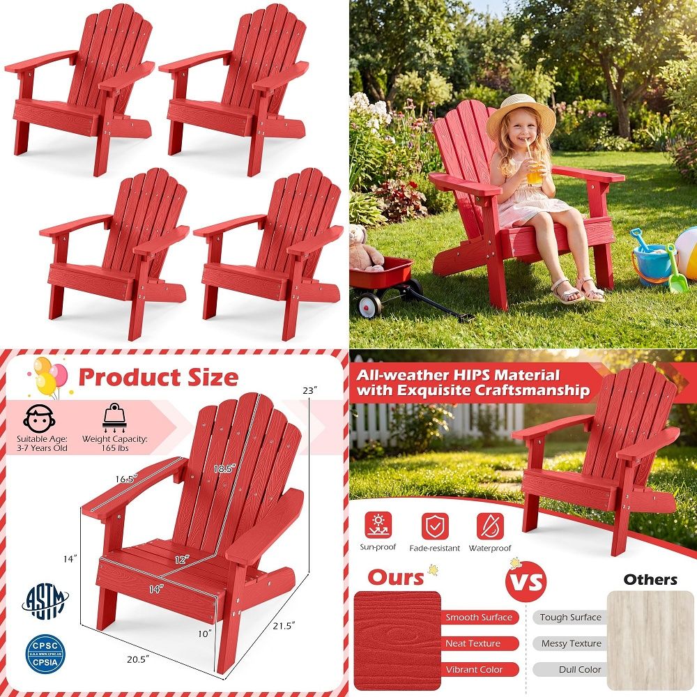 Kids Outdoor Adirondack Chair - 어린이용 아디론닥 의자, 올웨더 HIPS 유아용