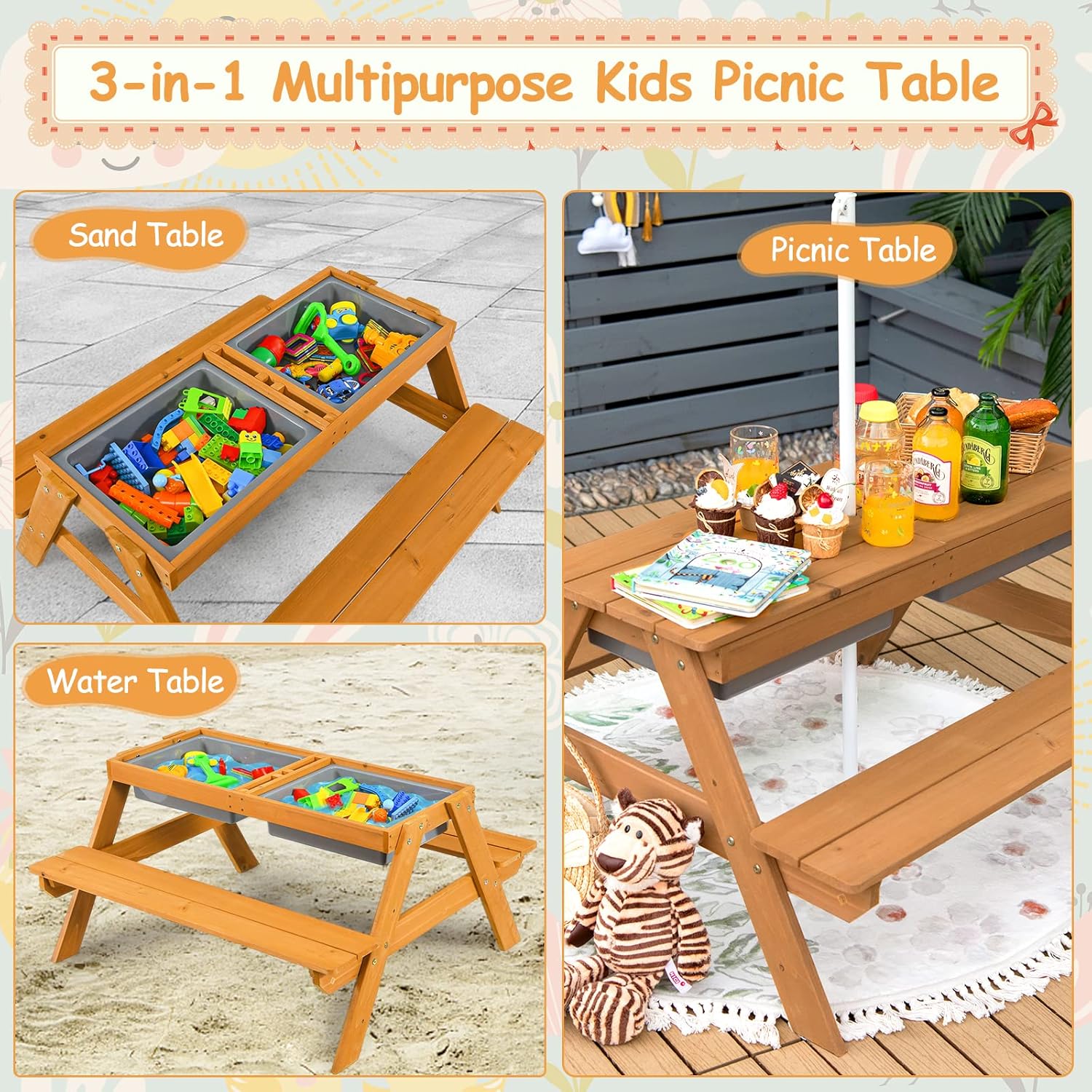 4in1 삼나무 어린이 피크닉 테이블 (모래&물놀이통, - Kids Outdoor Umbrella For Table 리뷰 및 가격