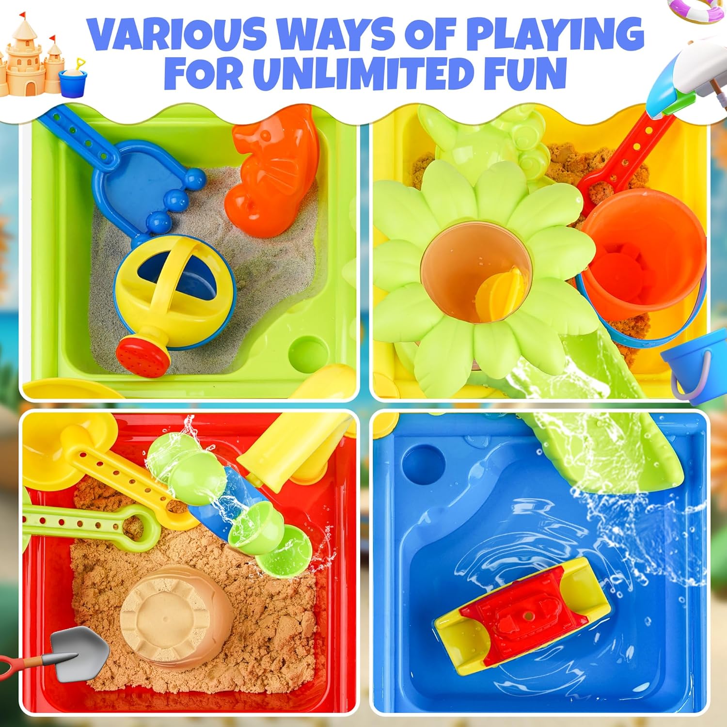 유아를위한 25 Pcs 여름 물 테이블 4 In 1 어 - Kids Outdoor Table 리뷰 및 가격