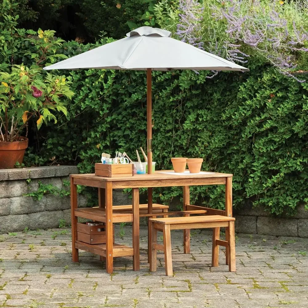 어린이 야외용 크레이트 테이블, 벤치 및 우산 세트:  - Kids Outdoor Umbrella For Table 리뷰 및 가격