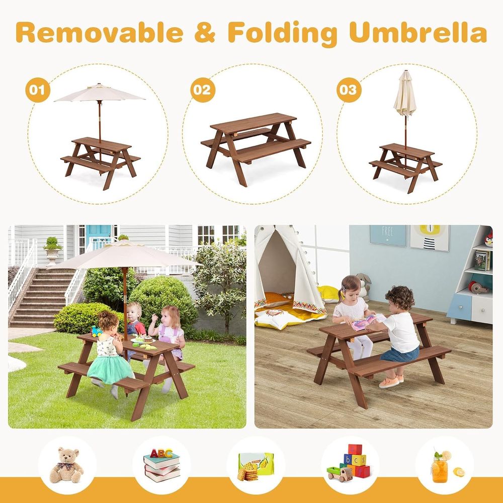 튼튼한 나무로 만든 어린이 피크닉 테이블 세트, 탈부착 - Kids Outdoor Umbrella For Table 리뷰 및 가격