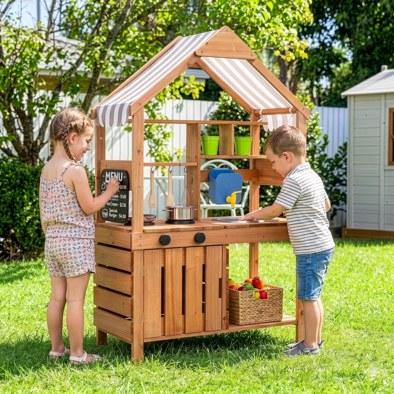 # 머드 키친 야외 놀이 세트 캐노피 칠판 정원 도구  - Kids Outdoor Mud Kitchen 리뷰 및 가격