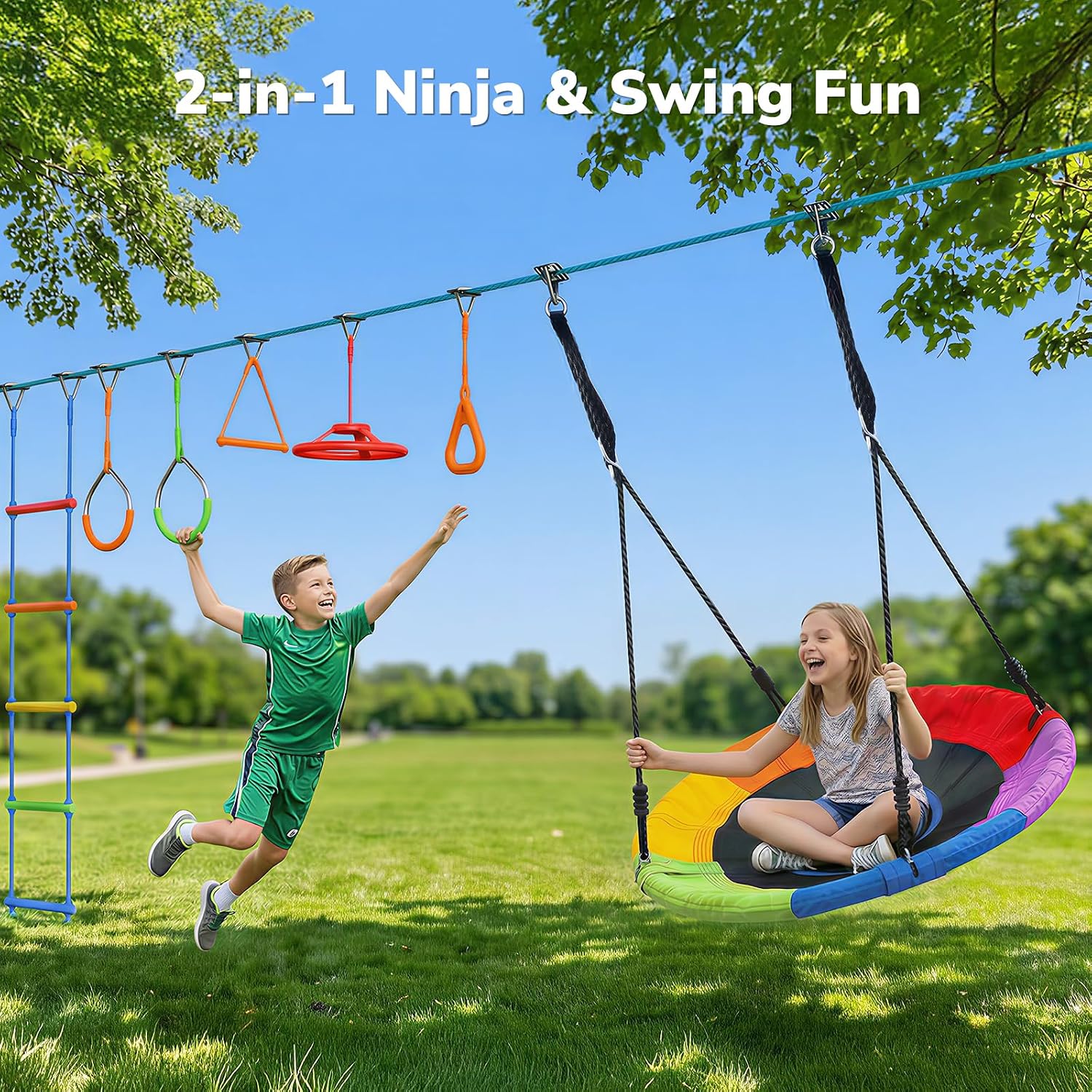 어린이 야외 닌자 워리어 장애물 코스 50피트 스윙 세 - Kids Outdoor Ninja Set 리뷰 및 가격